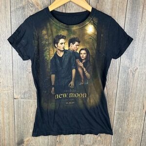 Twilight Saga New Moon Movie 2009 Graphic T-Shirt Black Short Sleeve Women Small